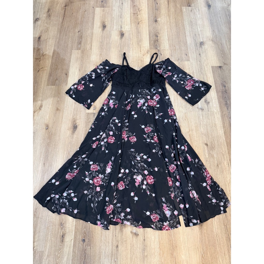 Torrid Floral Corset Lace Top Maxi Dress Womens 20 Black Pink Boho Whimsigoth